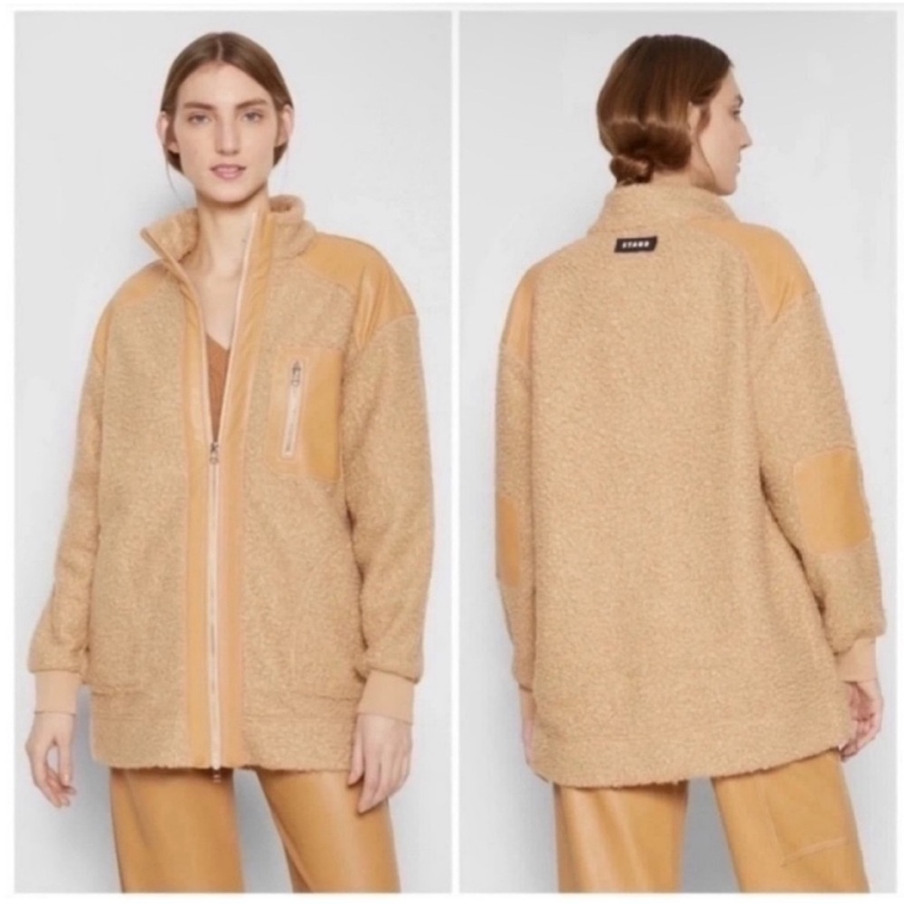 Staud Scrabble Faux Leather Fleece Coat